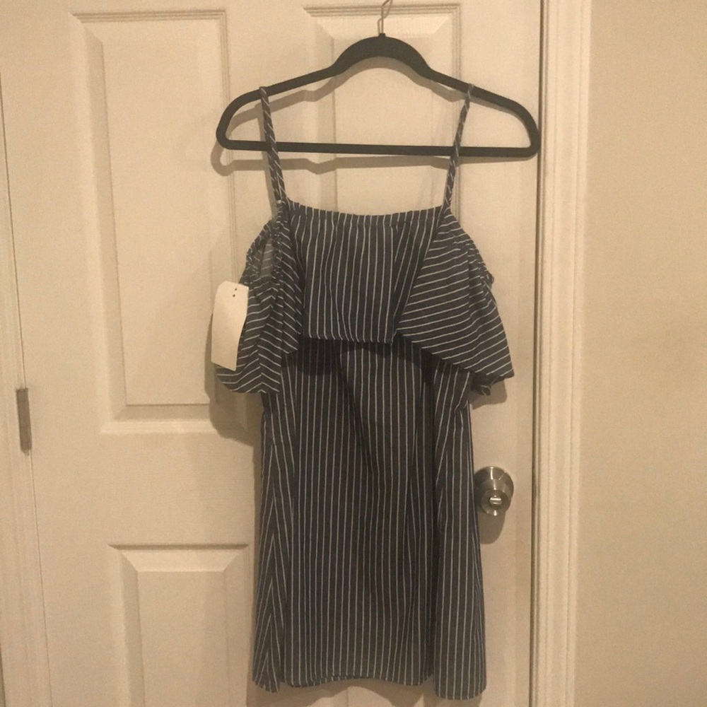 Denim striped off the shoulder dress